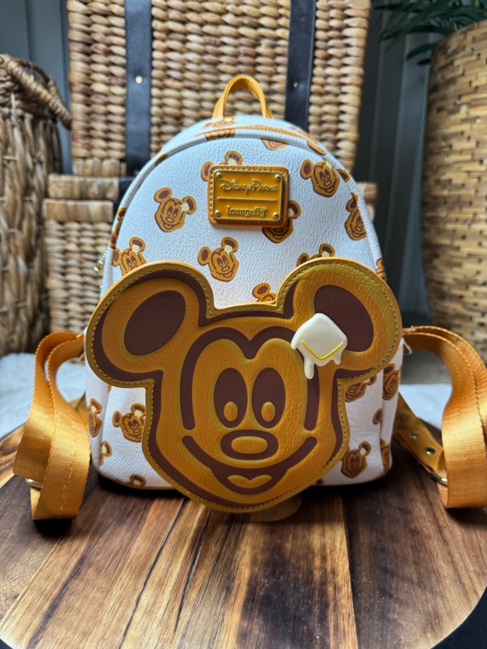 Rare Disney Parks Mickey waffle  loungefly Backpack - Yellow/White